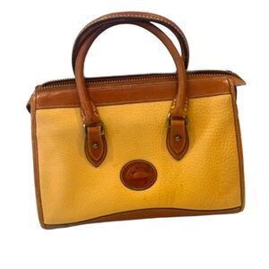 Dooney & Bourke Vintage Yellow Tan Leather Satchel Handbag 90's Rare Color